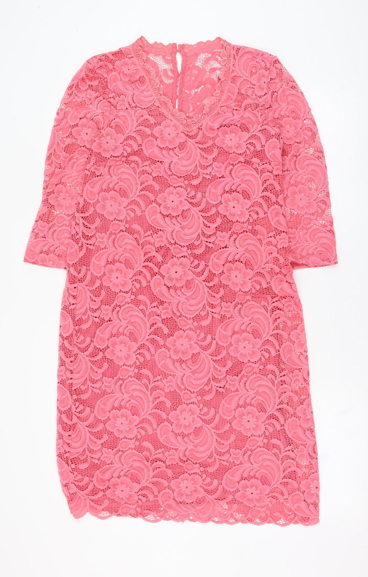 Mama-licious Womens Pink Cotton Shift Size M V-Neck Hook & Eye