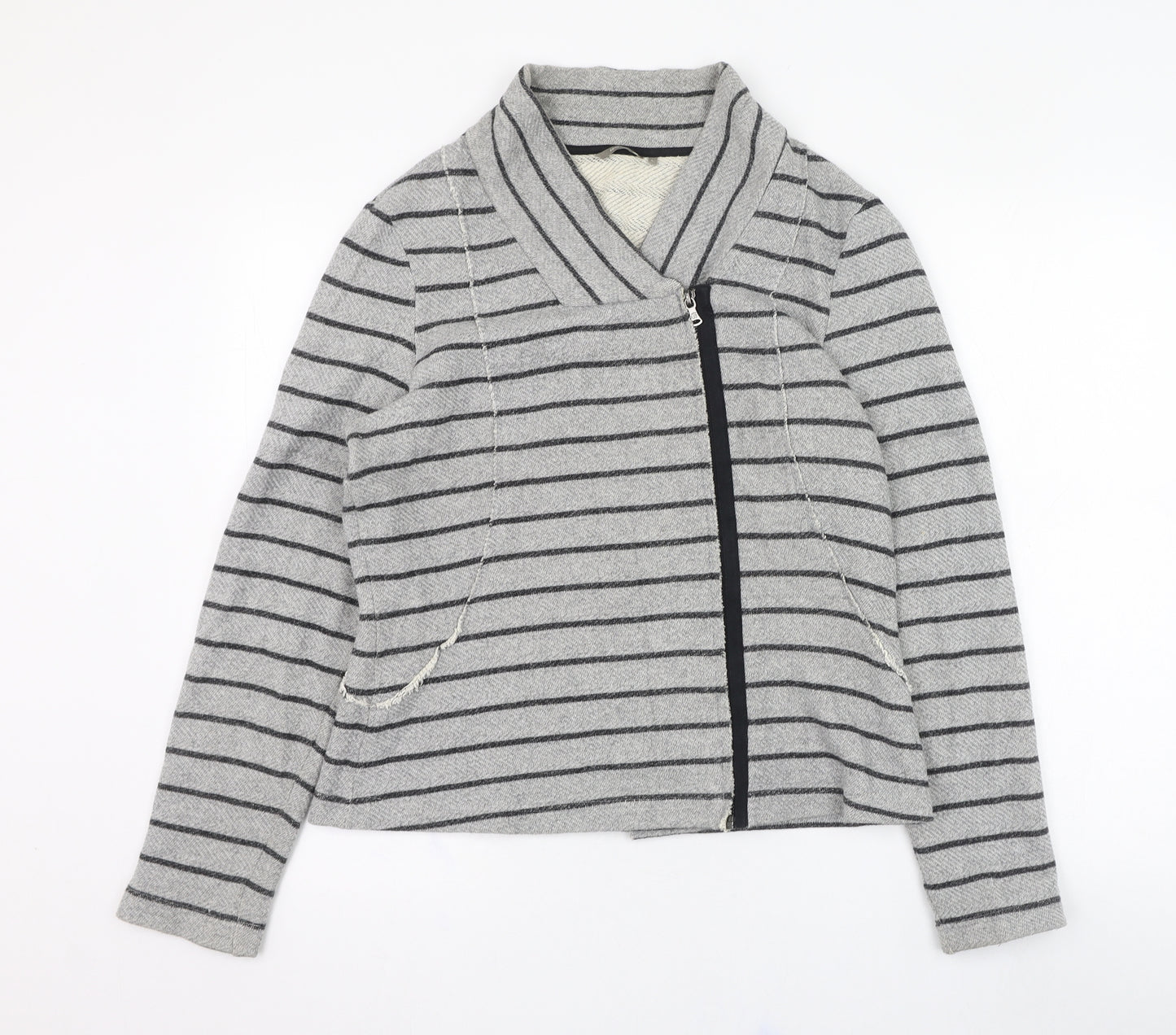 Sandwich Womens Grey Striped Cotton Full Zip Sweatshirt Size L  Zip