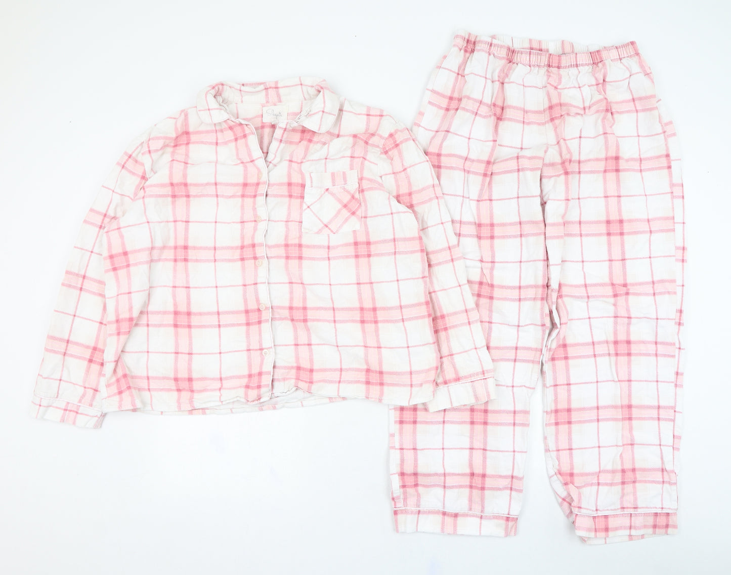 Sleepin Womens Pink Check Cotton Top Pyjama Set Size 14  Button