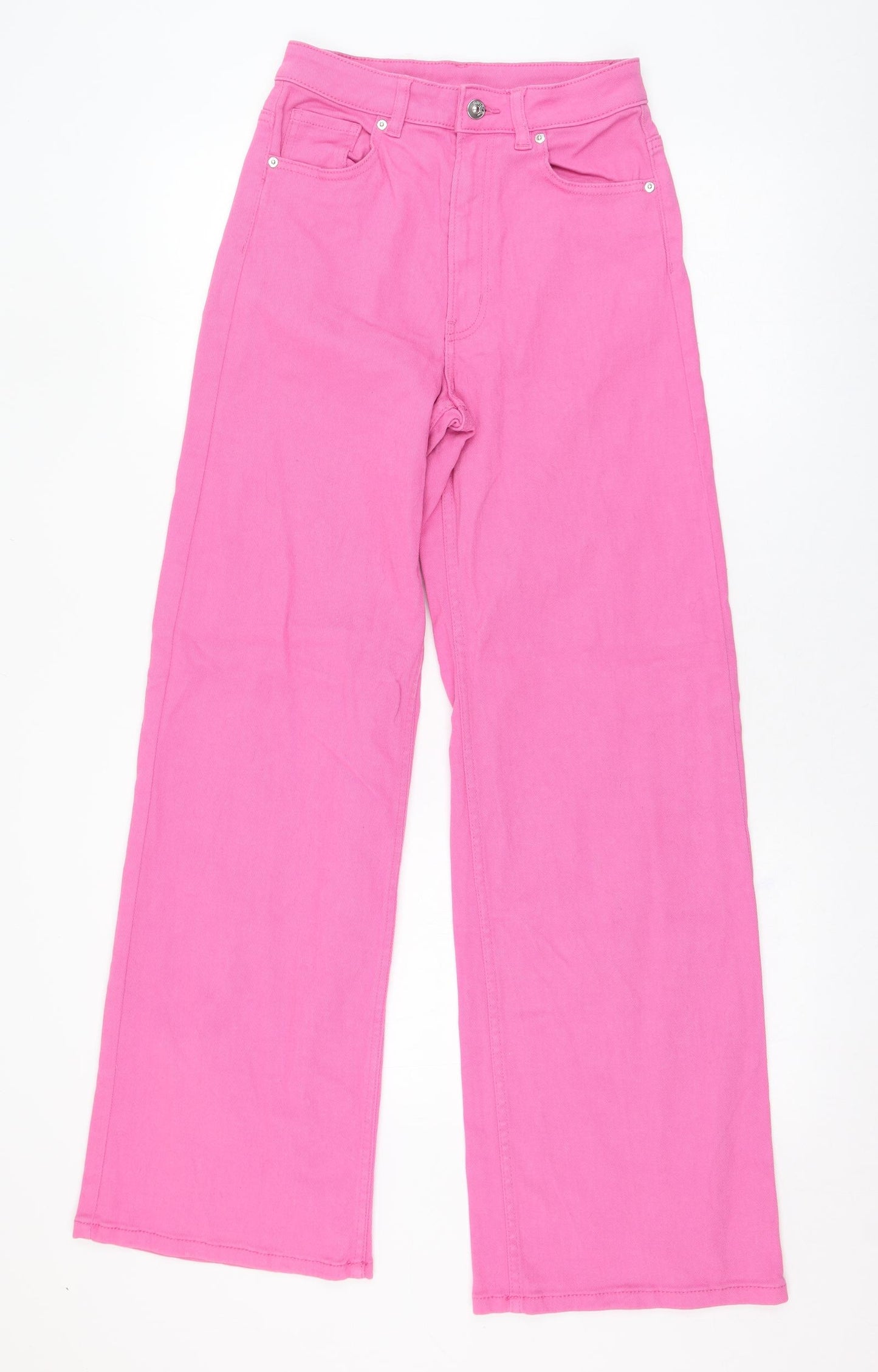 H&M Womens Pink  Cotton Wide-Leg Jeans Size 8 L30 in Relaxed Zip