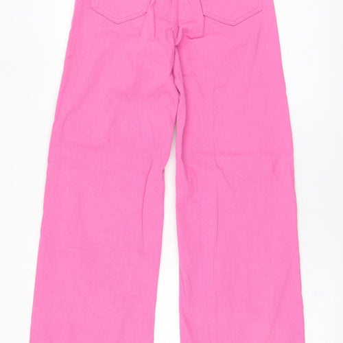 H&M Womens Pink  Cotton Wide-Leg Jeans Size 8 L30 in Relaxed Zip