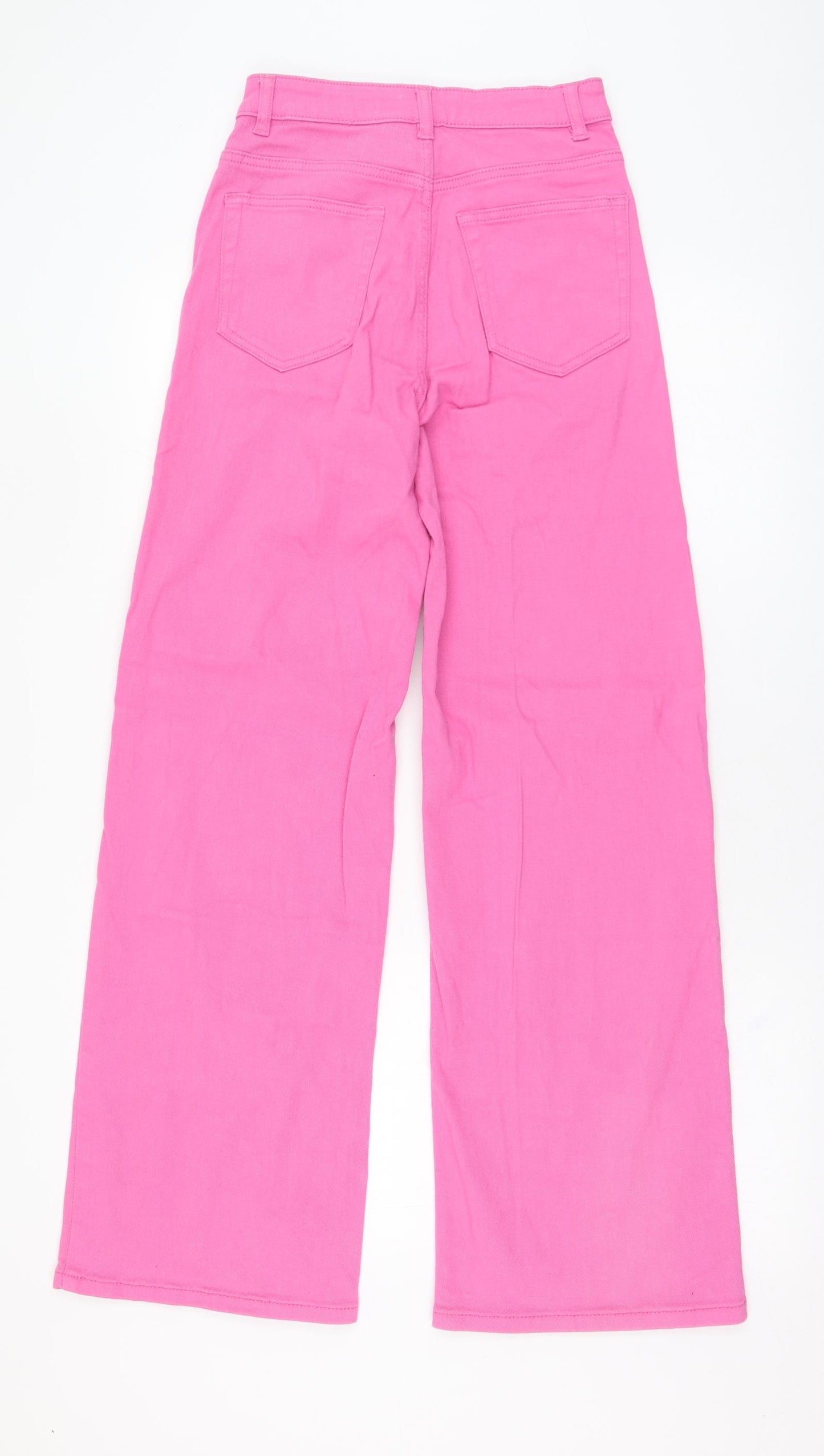 H&M Womens Pink  Cotton Wide-Leg Jeans Size 8 L30 in Relaxed Zip