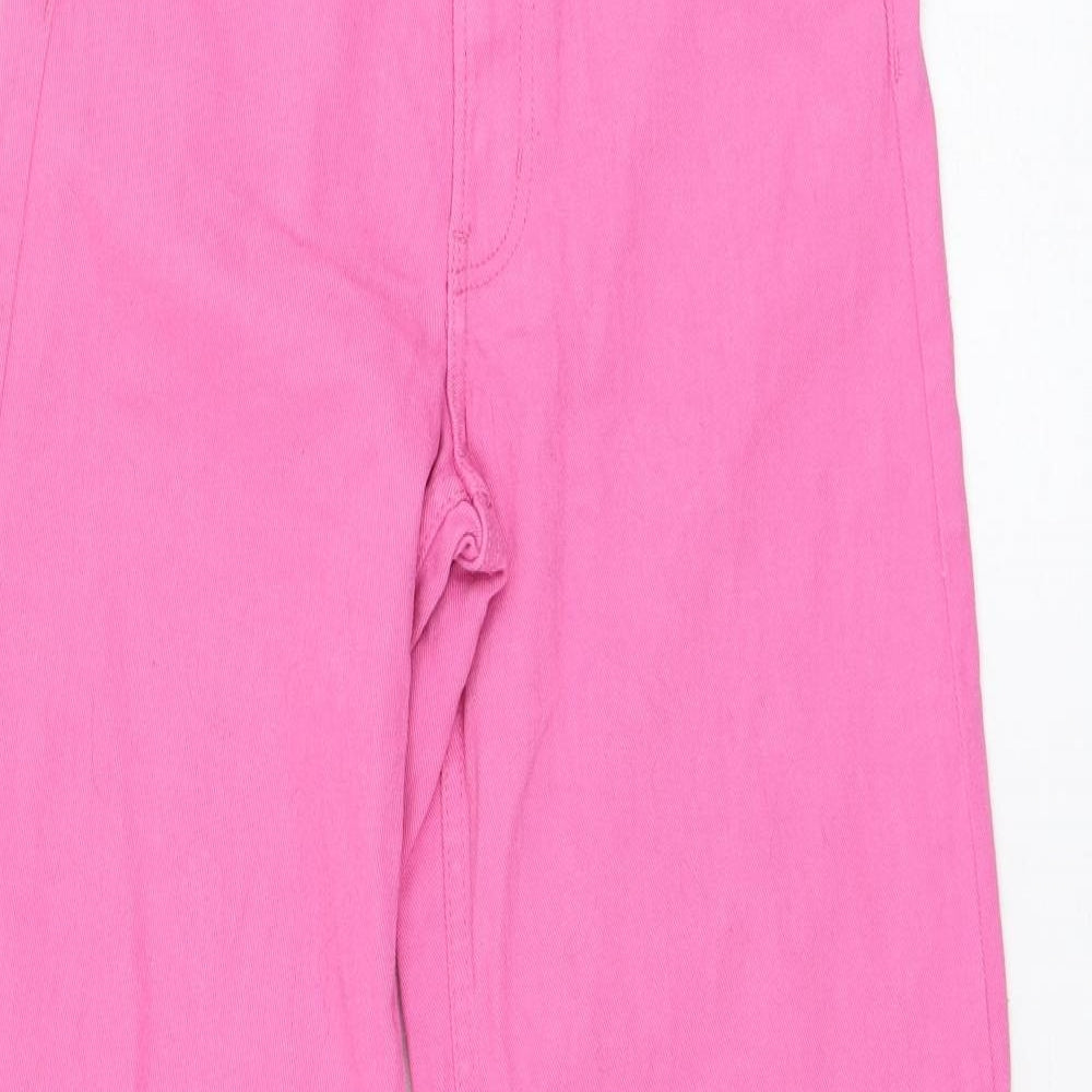 H&M Womens Pink  Cotton Wide-Leg Jeans Size 8 L30 in Relaxed Zip