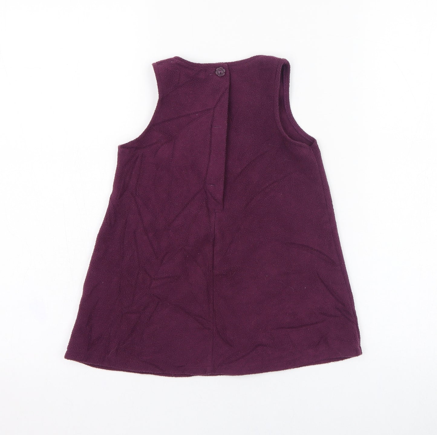 George Girls Purple  Polyester Pinafore/Dungaree Dress  Size 6-9 Months  Round Neck Button - Flower, Fleece