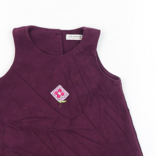 George Girls Purple  Polyester Pinafore/Dungaree Dress  Size 6-9 Months  Round Neck Button - Flower, Fleece