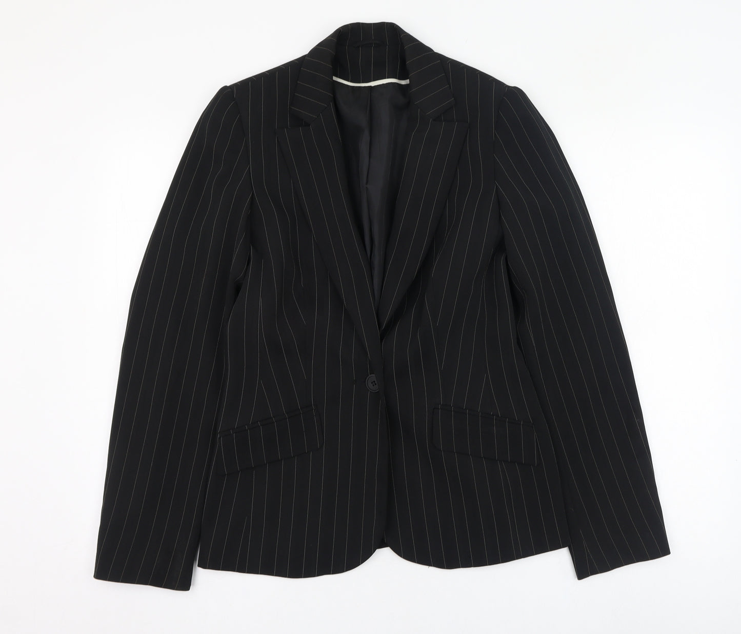 New Look Womens Black Striped  Jacket Blazer Size 10  Button