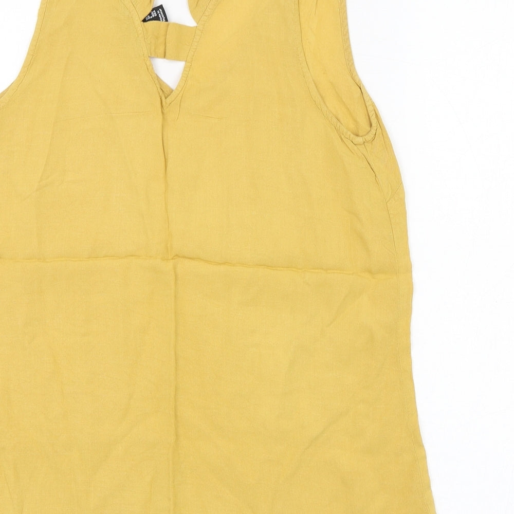 New Look Womens Yellow  Viscose Tunic Tank Size 10 V-Neck