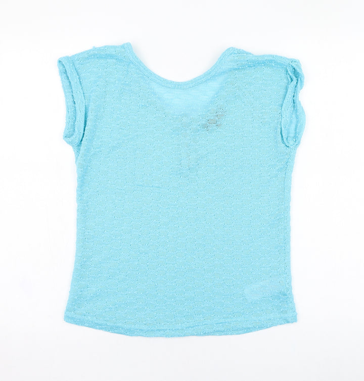 New Look Womens Blue Polyester Basic T-Shirt Size 8 Round Neck
