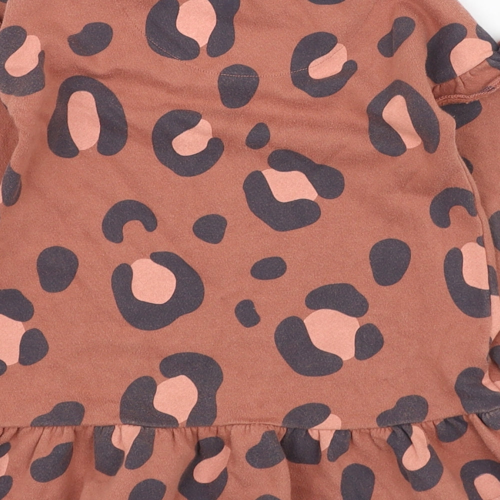 F&F Girls Brown Round Neck Animal Print Cotton Pullover Jumper Size 2-3 Years  Pullover