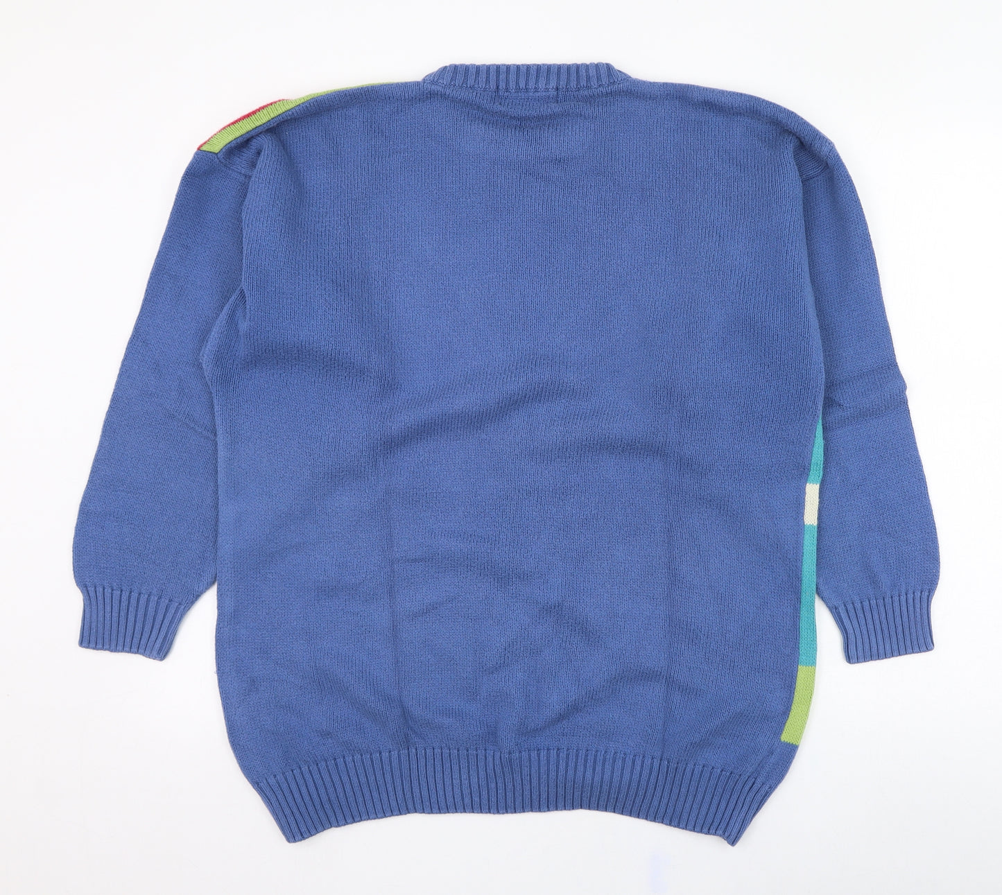 PACO Womens Blue Round Neck Geometric Cotton Pullover Jumper Size L