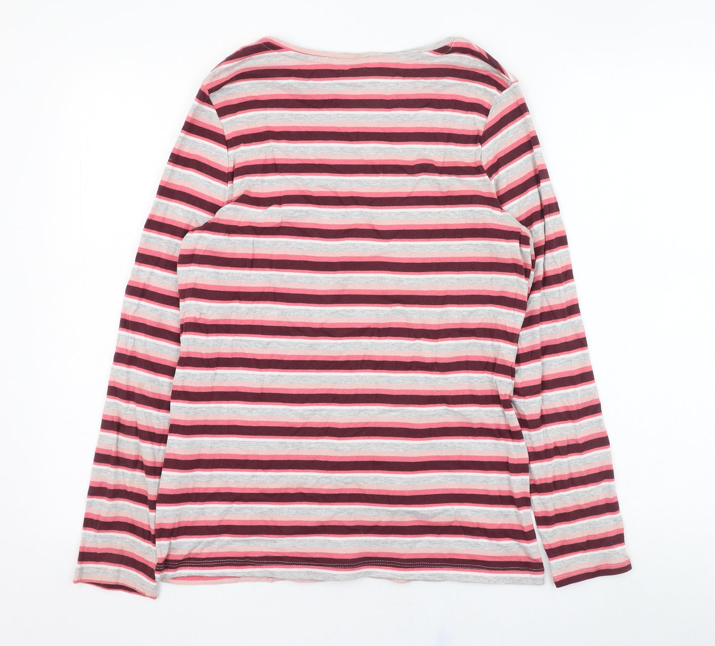 Pep&co Womens Pink Striped Cotton Basic T-Shirt Size 16 Round Neck