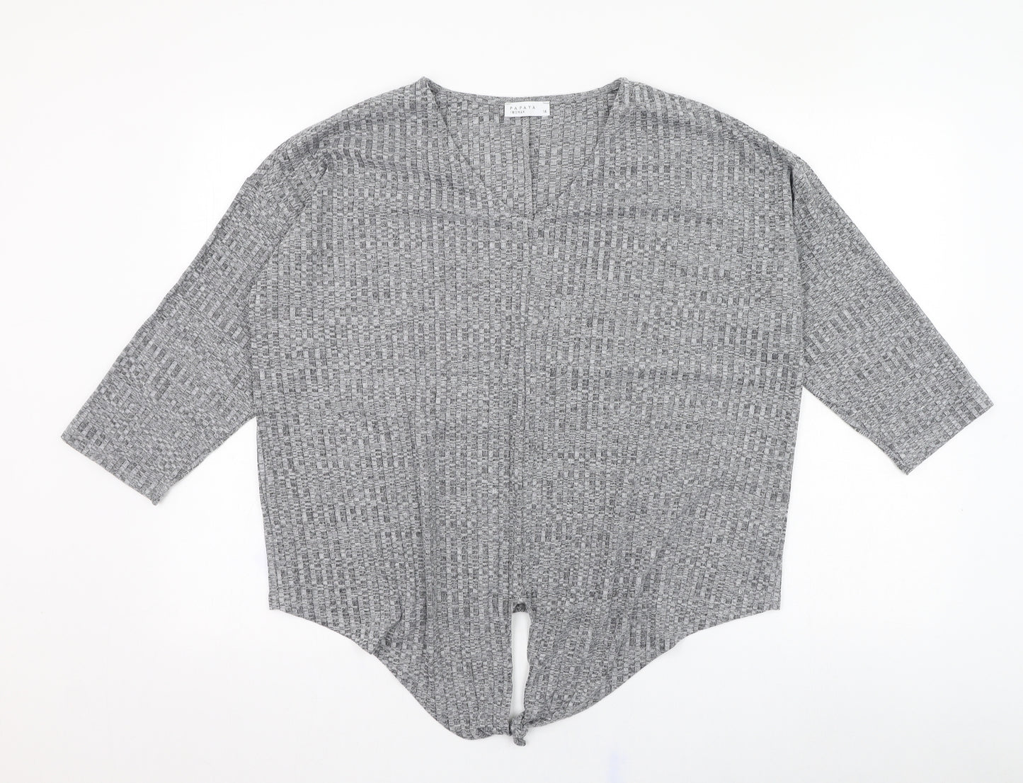 Papaya Womens Grey V-Neck  Viscose Pullover Jumper Size 14