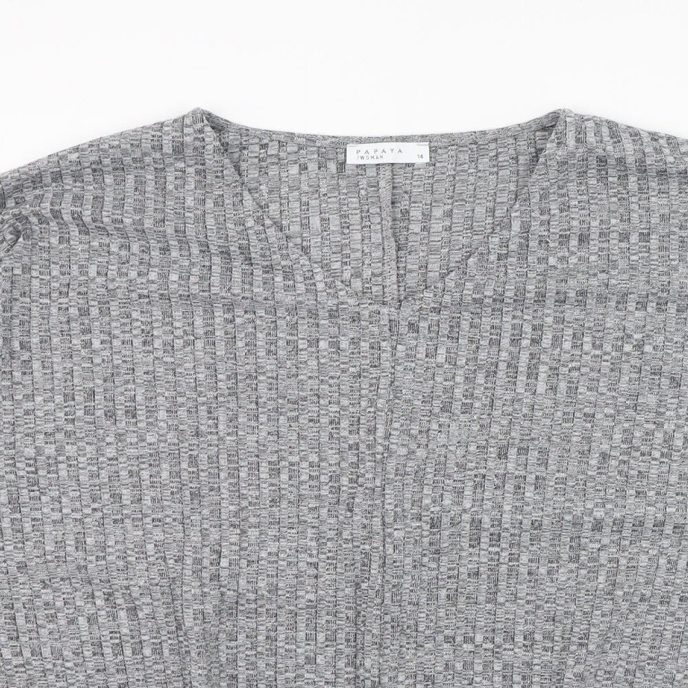 Papaya Womens Grey V-Neck  Viscose Pullover Jumper Size 14