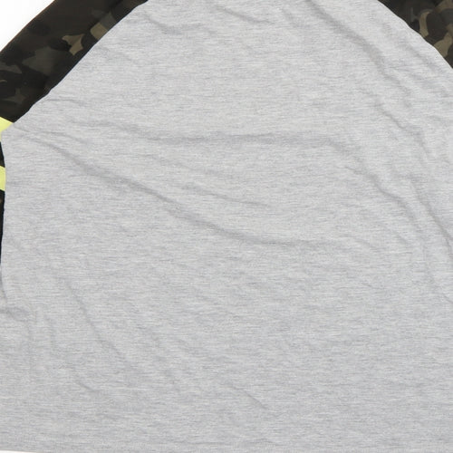 Marks and Spencer Boys Grey Camouflage Cotton Pullover T-Shirt Size 11-12 Years Crew Neck