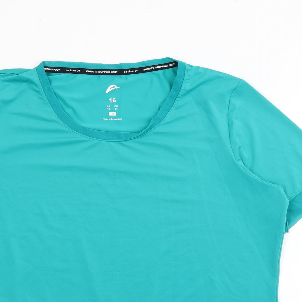 F&F Womens Blue  Polyester Pullover T-Shirt Size 16 Crew Neck