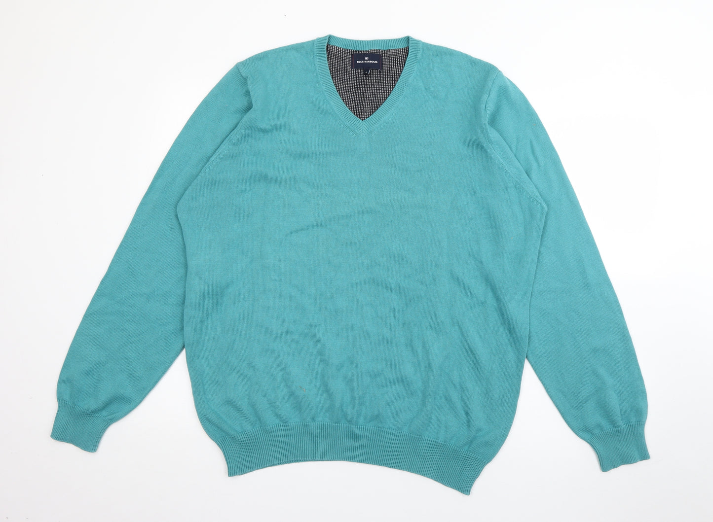 Blue Harbour Mens Blue V-Neck  Cotton Pullover Jumper Size L