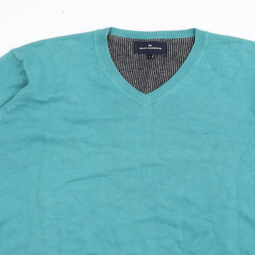 Blue Harbour Mens Blue V-Neck  Cotton Pullover Jumper Size L
