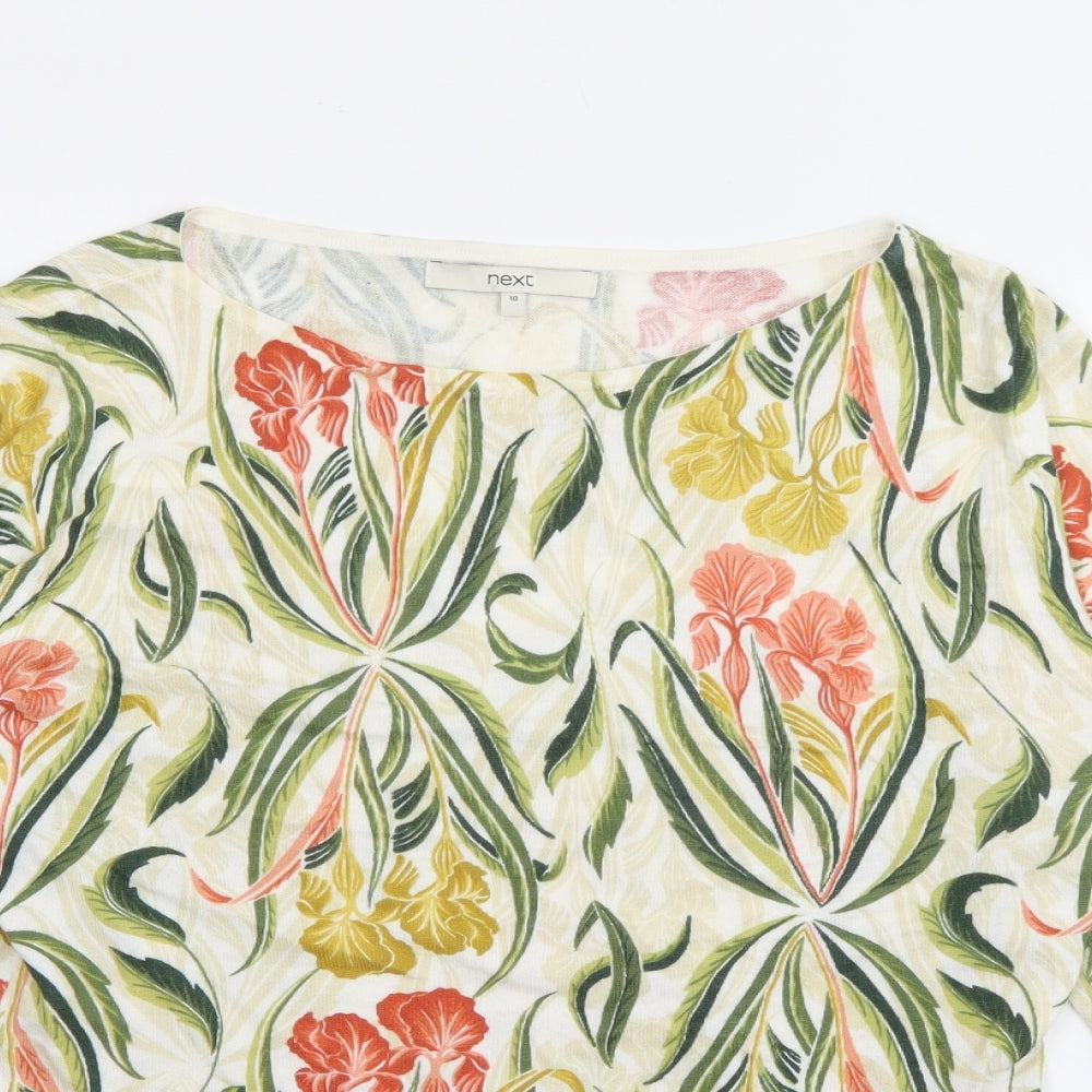NEXT Womens Multicoloured Boat Neck Floral Cotton Pullover Jumper Size 10