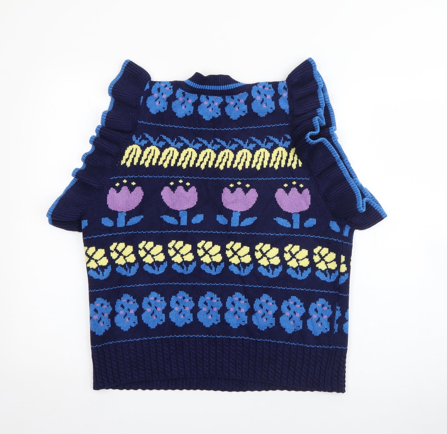 Cider Womens Blue V-Neck Geometric Acrylic Pullover Jumper Size S