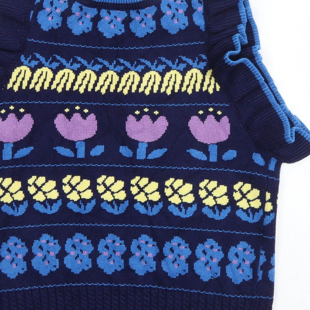 Cider Womens Blue V-Neck Geometric Acrylic Pullover Jumper Size S