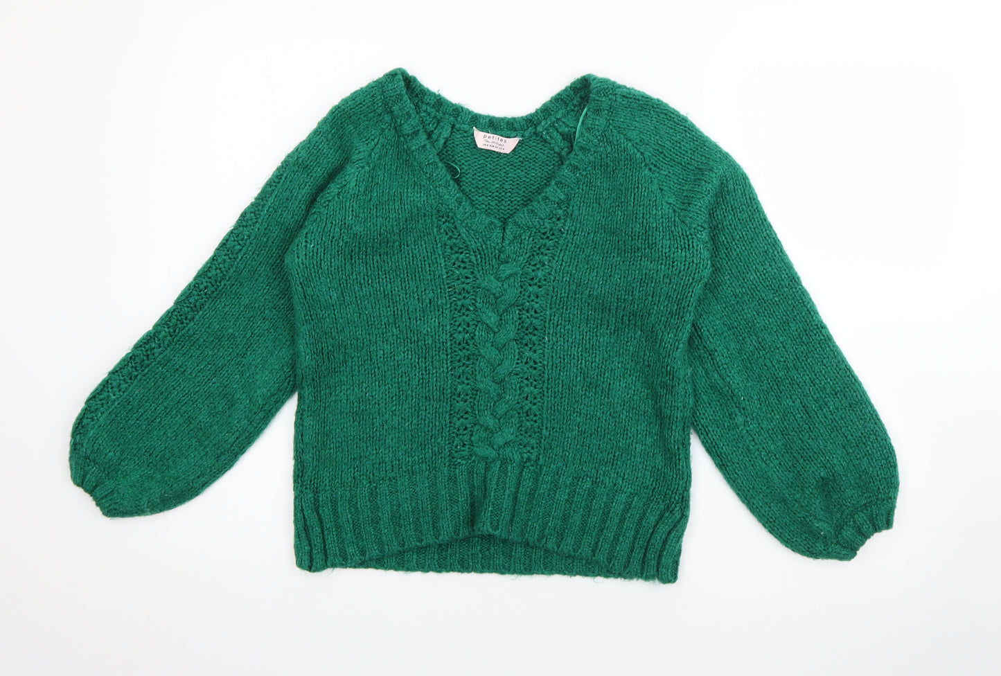 Miss Selfridge Womens Green V-Neck  Acrylic Pullover Jumper Size 8