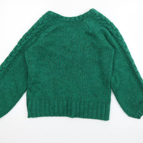 Miss Selfridge Womens Green V-Neck  Acrylic Pullover Jumper Size 8