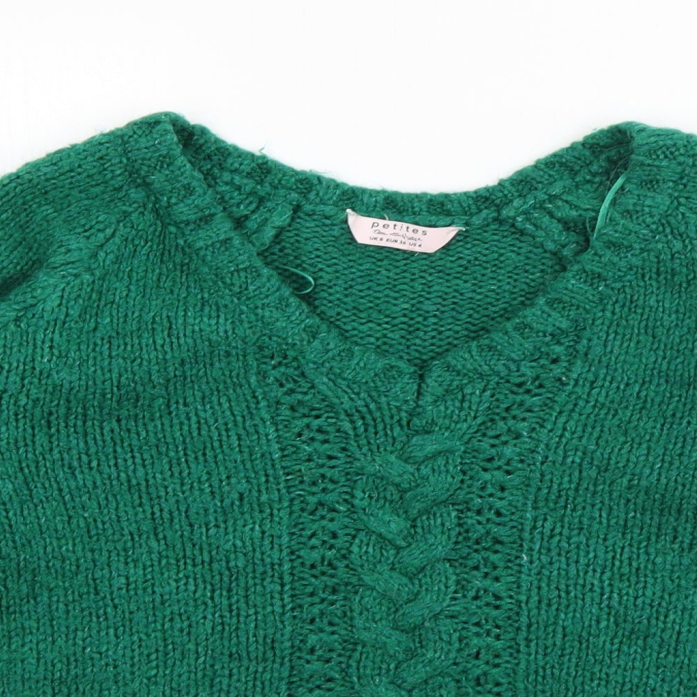 Miss Selfridge Womens Green V-Neck  Acrylic Pullover Jumper Size 8