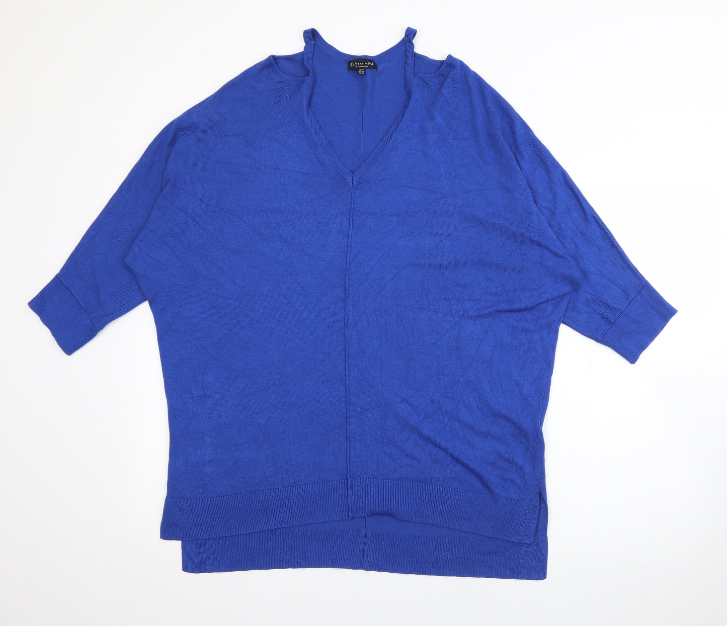 F&F Womens Blue V-Neck  Viscose Pullover Jumper Size 14