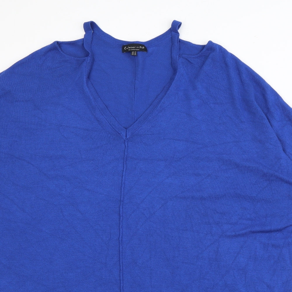 F&F Womens Blue V-Neck  Viscose Pullover Jumper Size 14