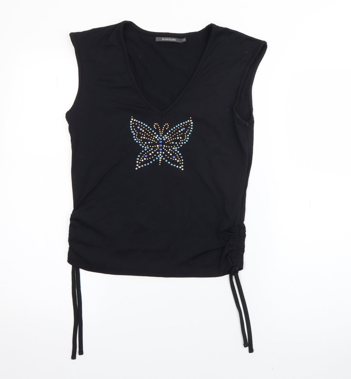 River Island Womens Black  Polyamide Camisole Tank Size 14 V-Neck - Butterfly