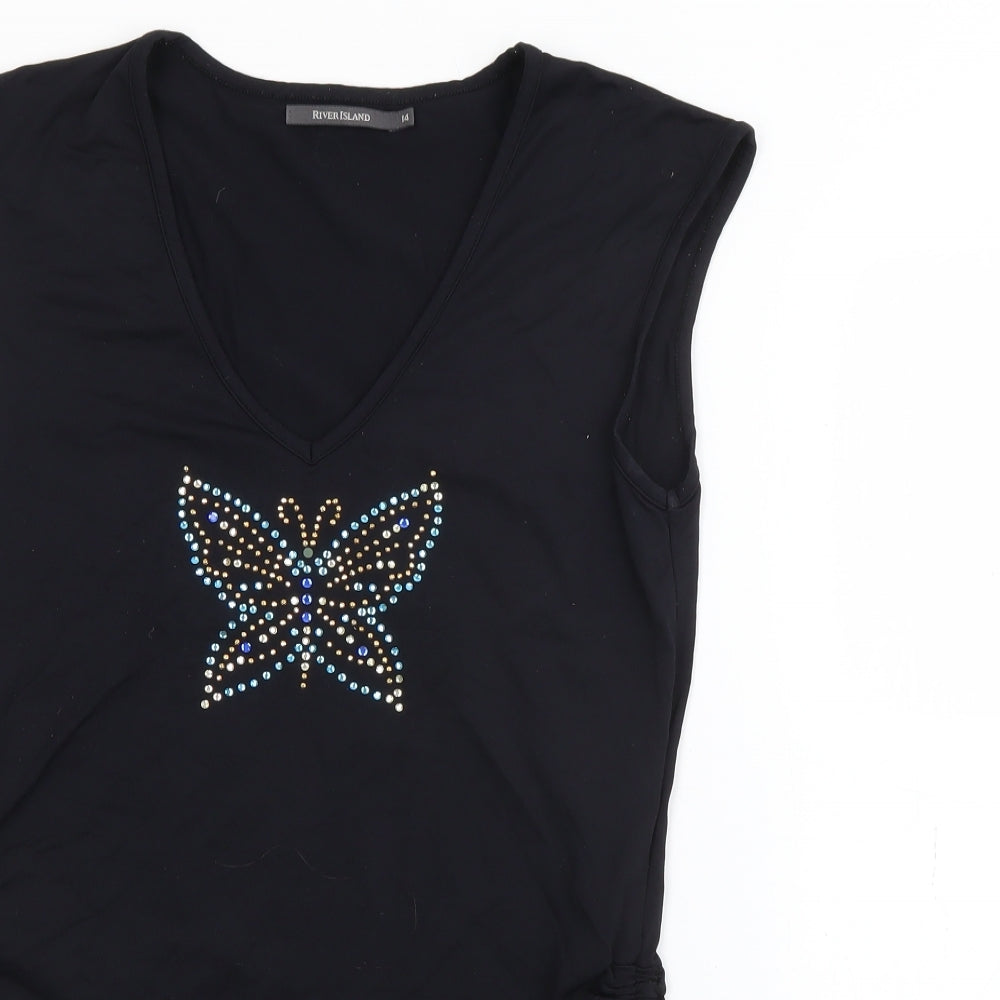 River Island Womens Black  Polyamide Camisole Tank Size 14 V-Neck - Butterfly