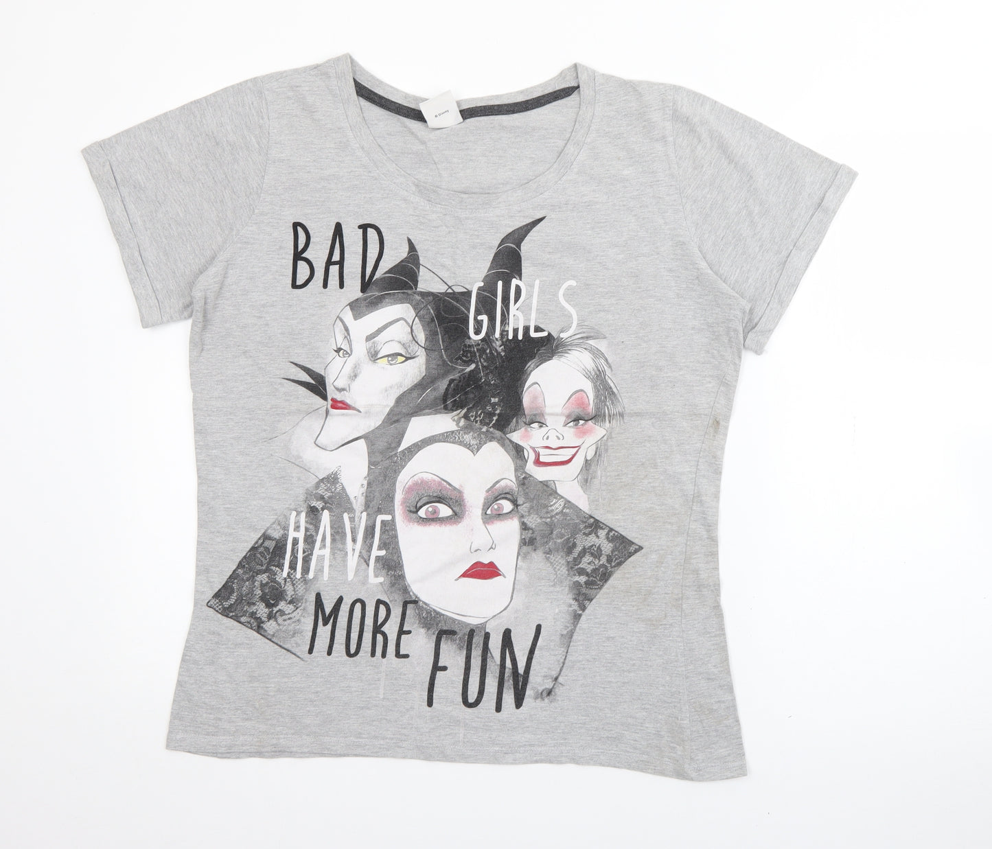 Dunnes Stores Womens Grey  Cotton Basic T-Shirt Size 16 Crew Neck - Disney Villains