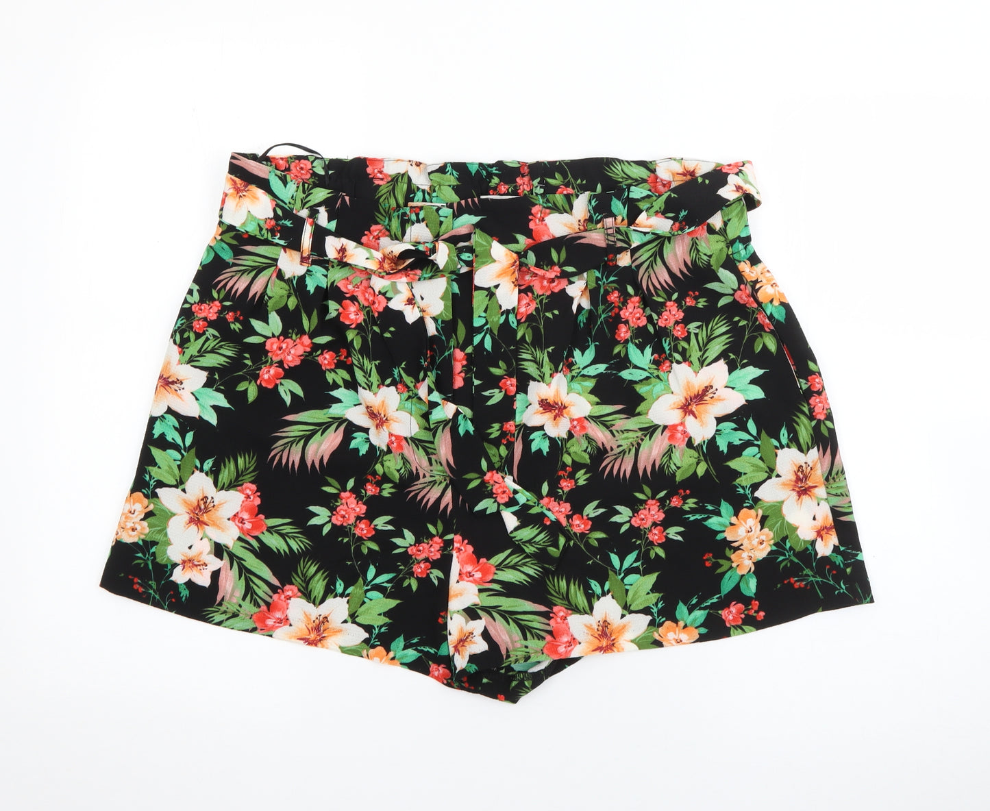 Peacocks Womens Black Floral Polyester Bermuda Shorts Size 16  Regular