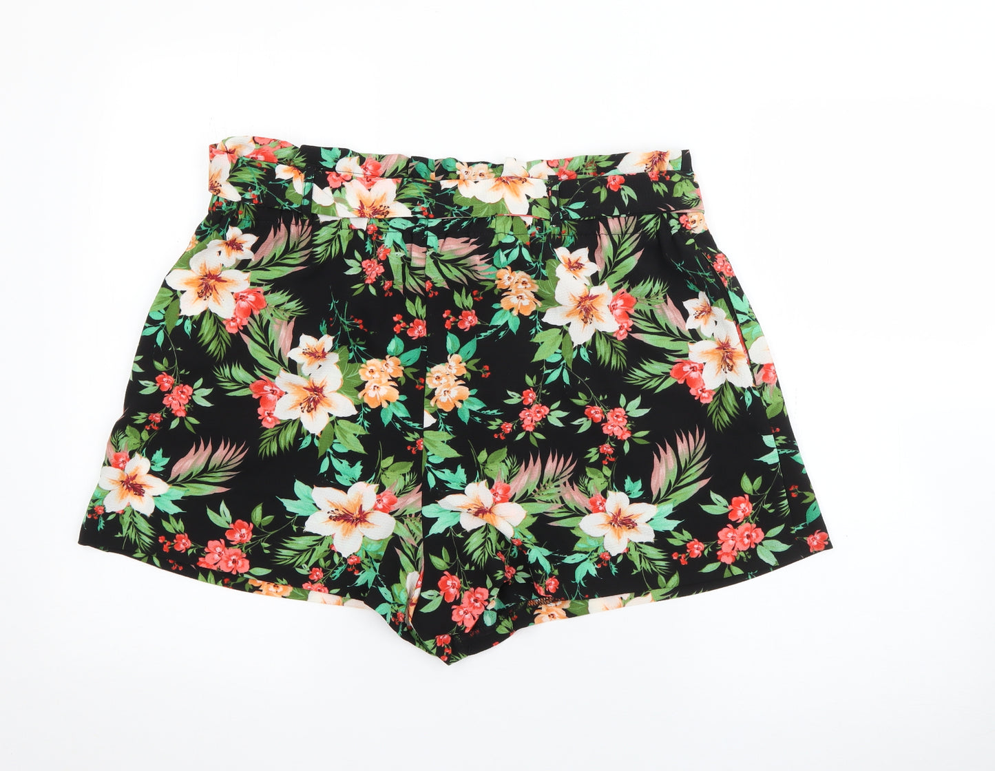 Peacocks Womens Black Floral Polyester Bermuda Shorts Size 16  Regular