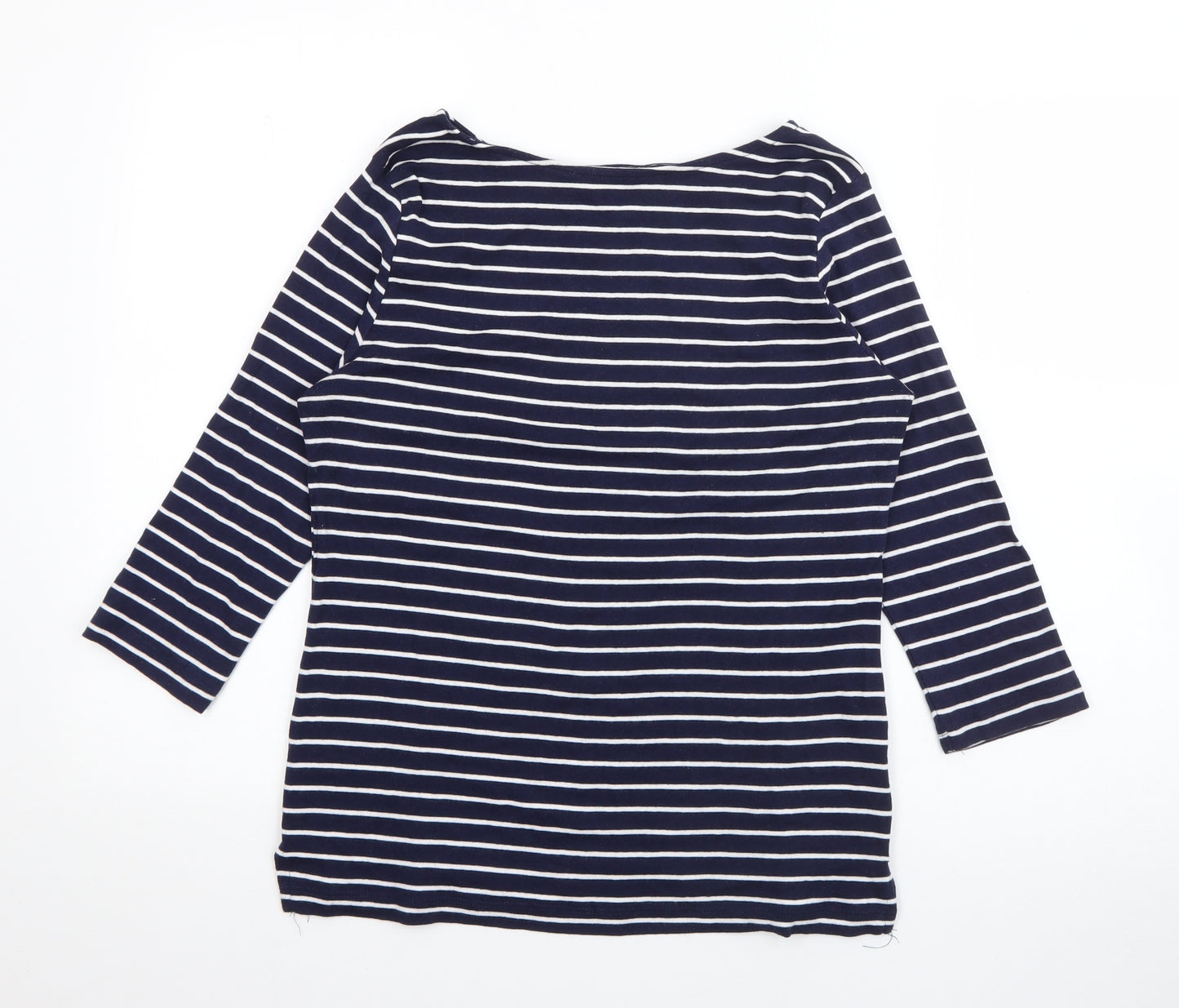 Peacocks Womens Blue Boat Neck Striped Cotton Pullover Jumper Size 12