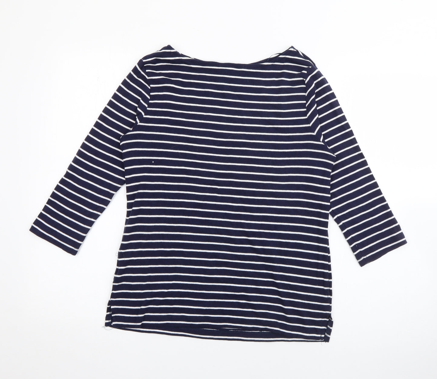 Peacocks Womens Blue Boat Neck Striped Cotton Pullover Jumper Size 12