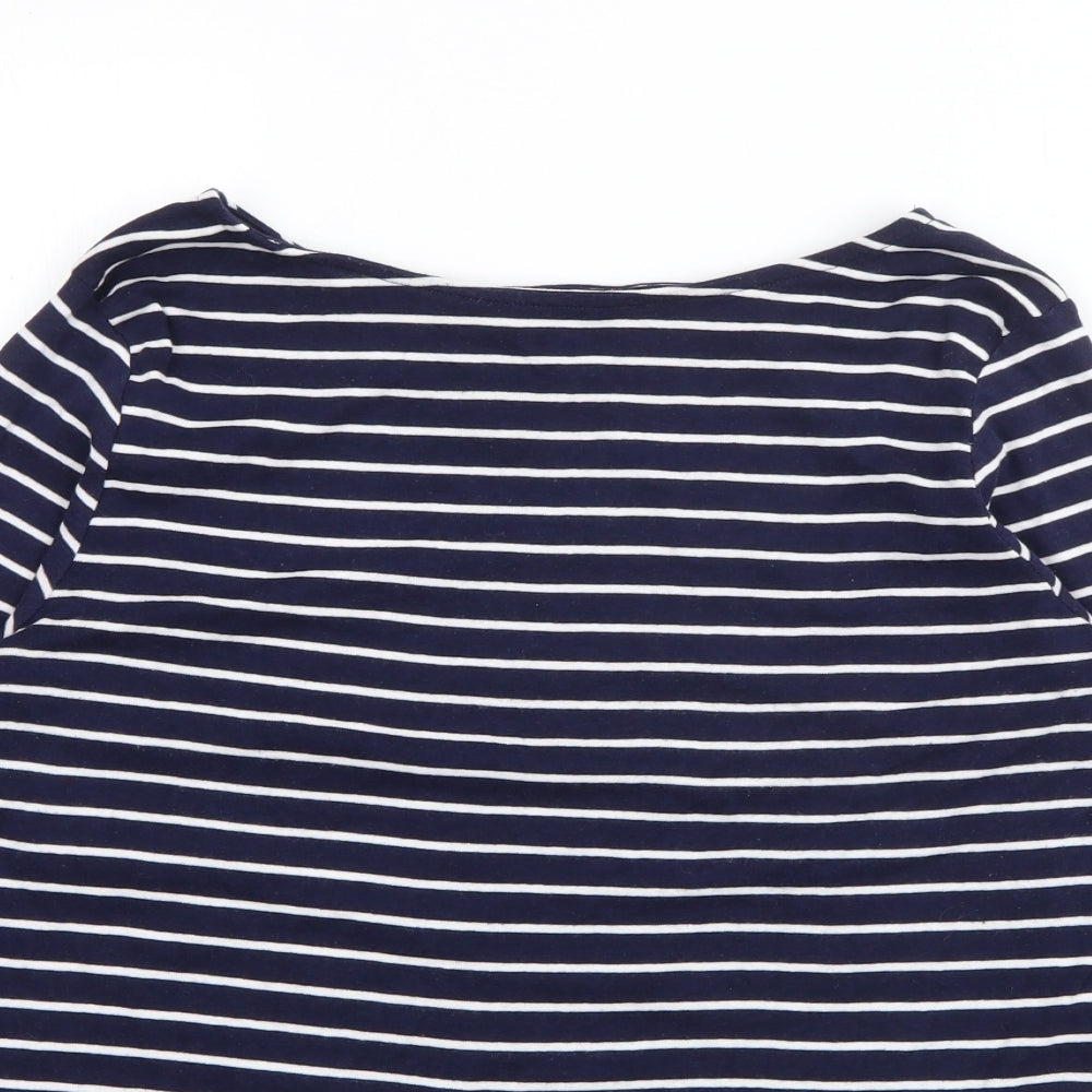 Peacocks Womens Blue Boat Neck Striped Cotton Pullover Jumper Size 12