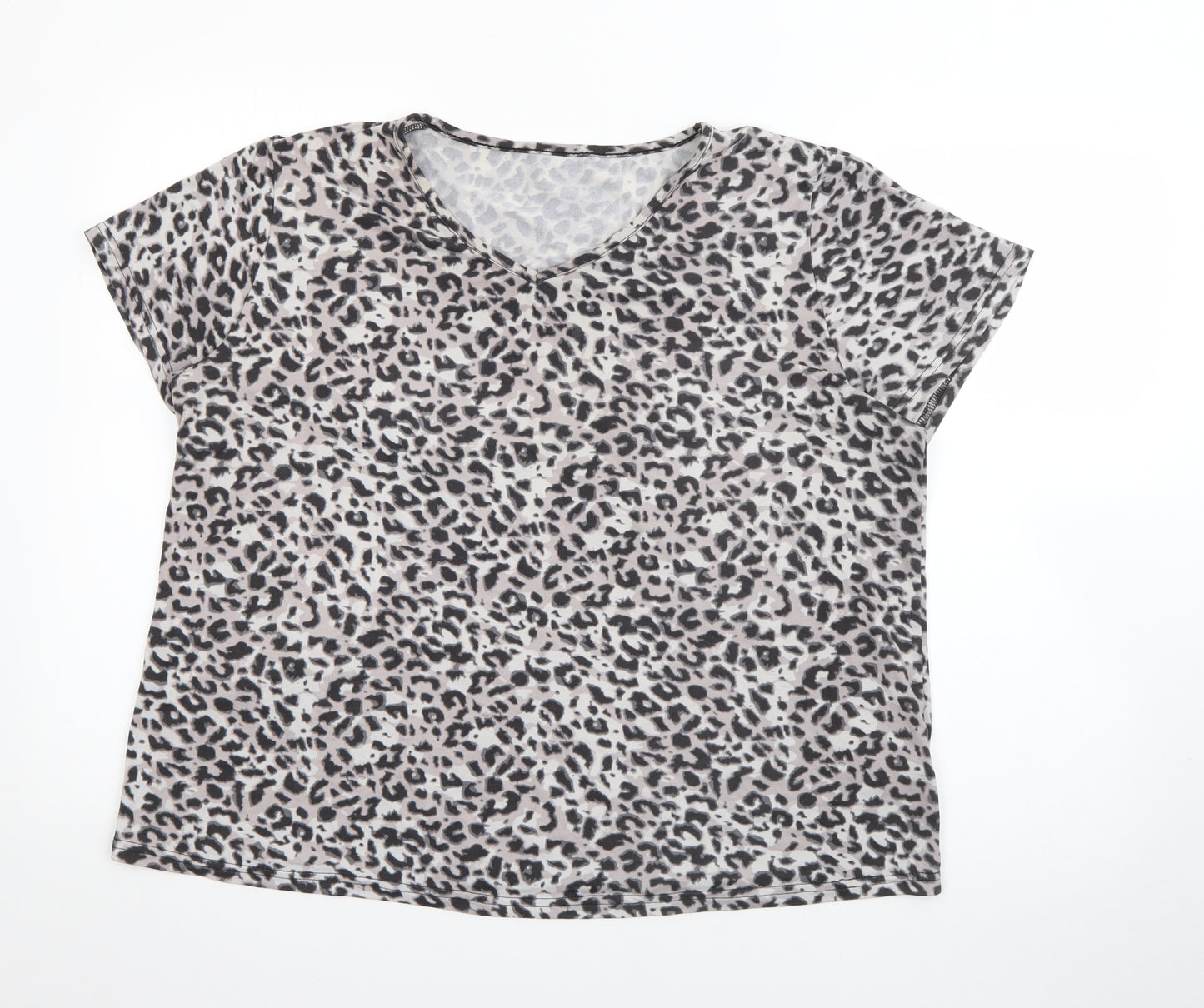 Peacocks Womens Grey Animal Print Polyester  T-Shirt Size 14 V-Neck