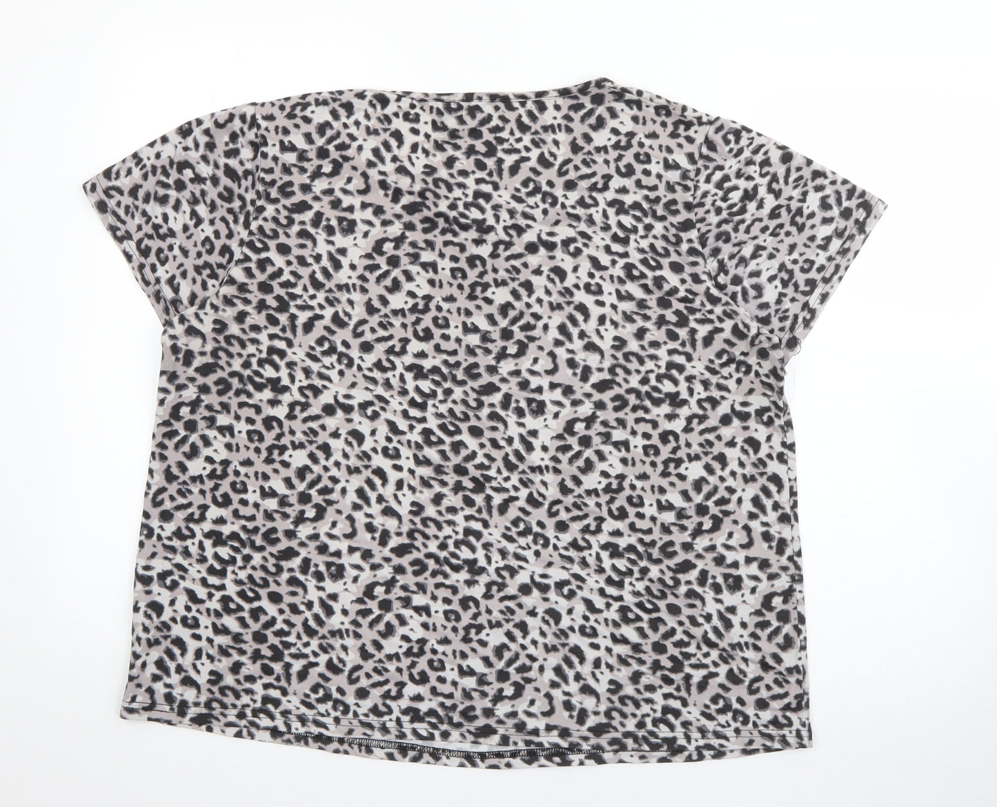 Peacocks Womens Grey Animal Print Polyester  T-Shirt Size 14 V-Neck