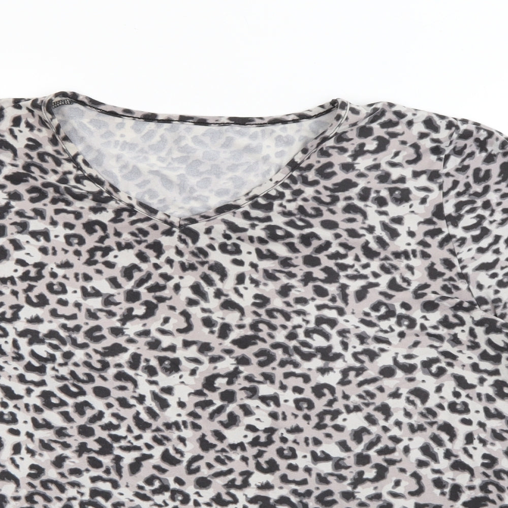 Peacocks Womens Grey Animal Print Polyester  T-Shirt Size 14 V-Neck