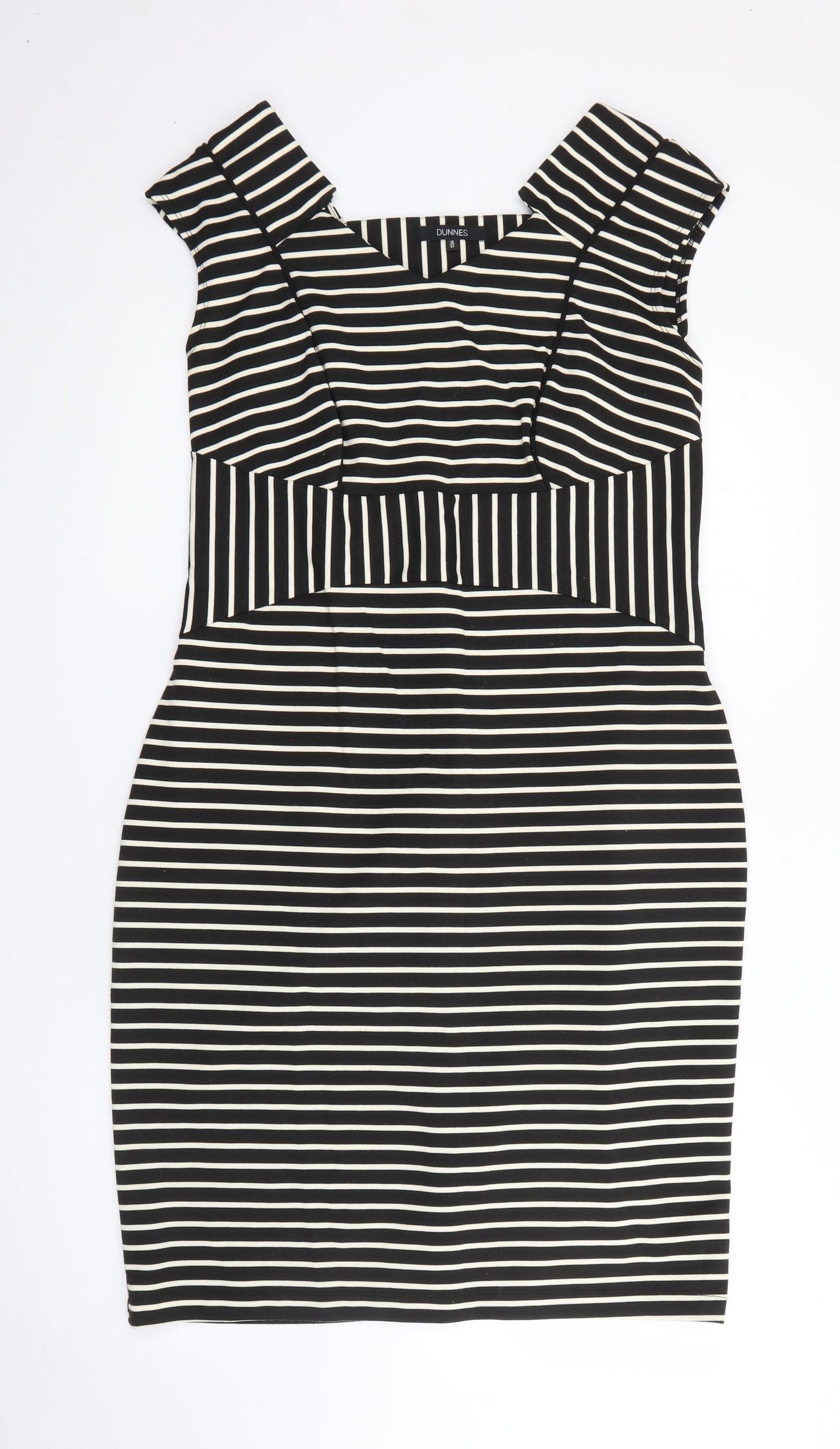 Dunnes Stores Womens Black Striped Polyester Pencil Dress  Size 16  V-Neck