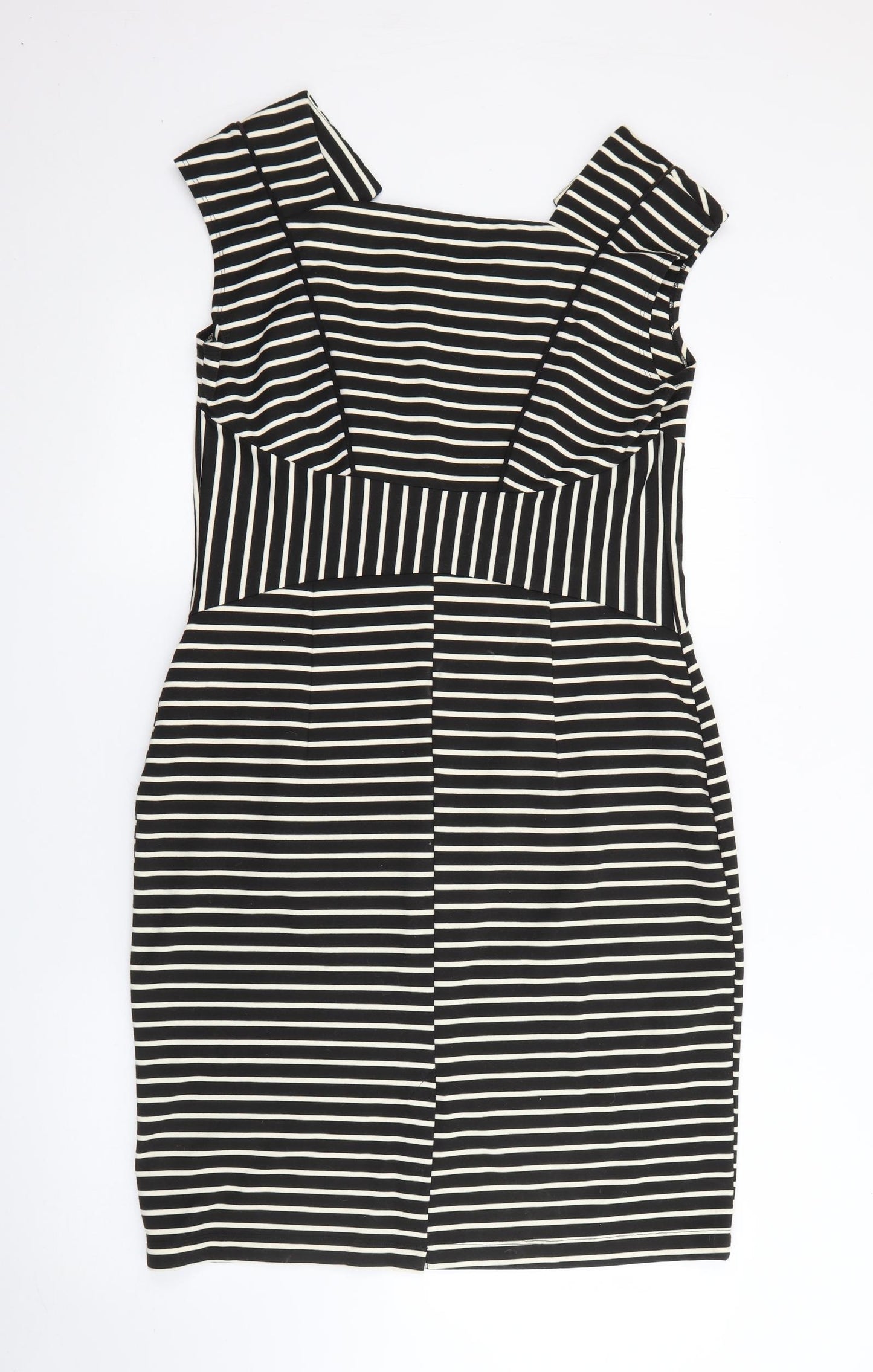 Dunnes Stores Womens Black Striped Polyester Pencil Dress  Size 16  V-Neck