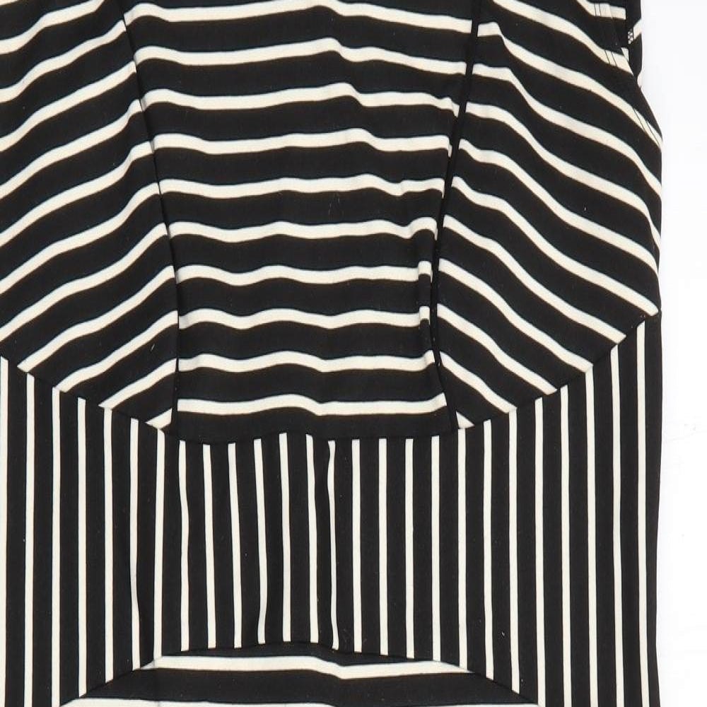 Dunnes Stores Womens Black Striped Polyester Pencil Dress  Size 16  V-Neck