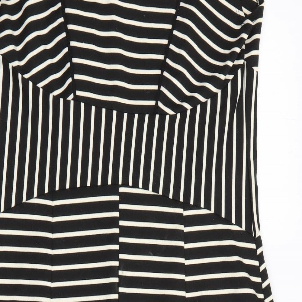 Dunnes Stores Womens Black Striped Polyester Pencil Dress  Size 16  V-Neck