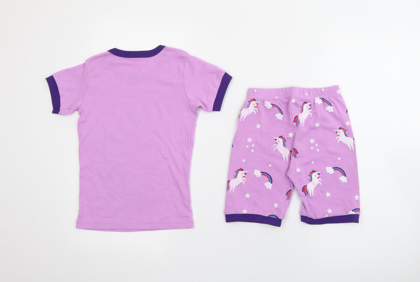 Preworn Girls Purple Geometric Cotton Top Pyjama Set Size 5-6 Years   - Unicorn