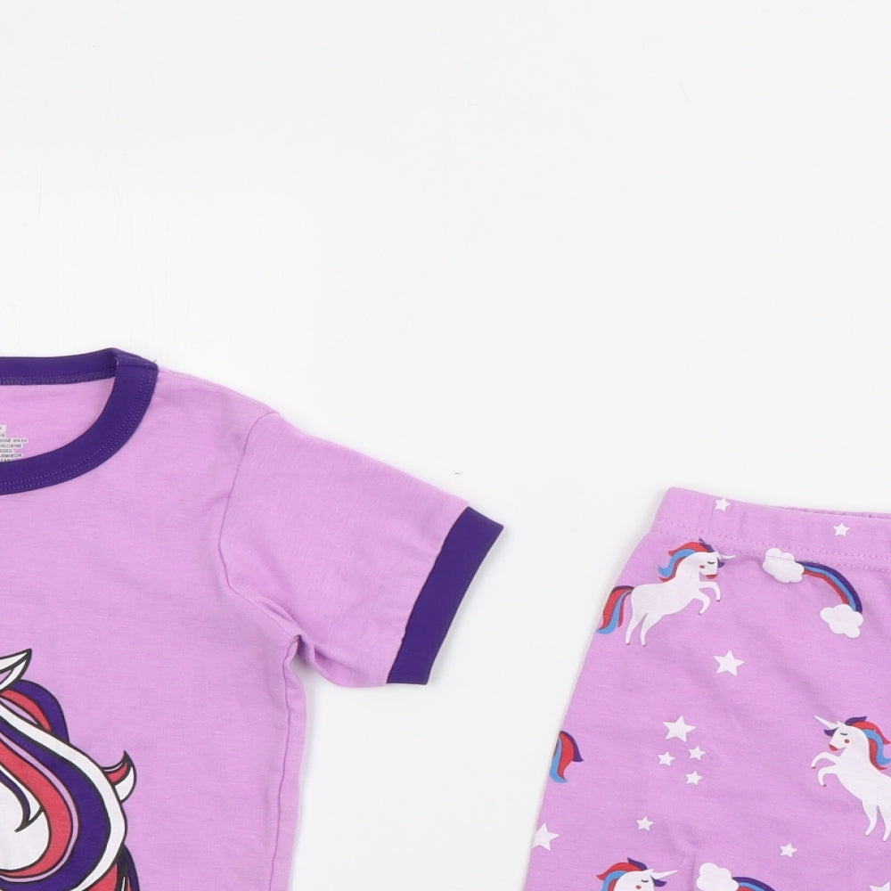 Preworn Girls Purple Geometric Cotton Top Pyjama Set Size 5-6 Years   - Unicorn