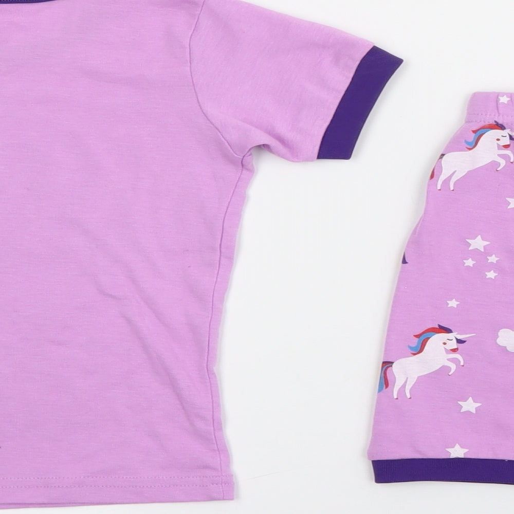 Preworn Girls Purple Geometric Cotton Top Pyjama Set Size 5-6 Years   - Unicorn