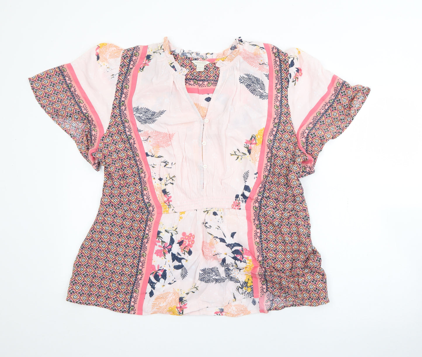 Monsoon Womens Pink Geometric Viscose Basic Blouse Size 16 V-Neck