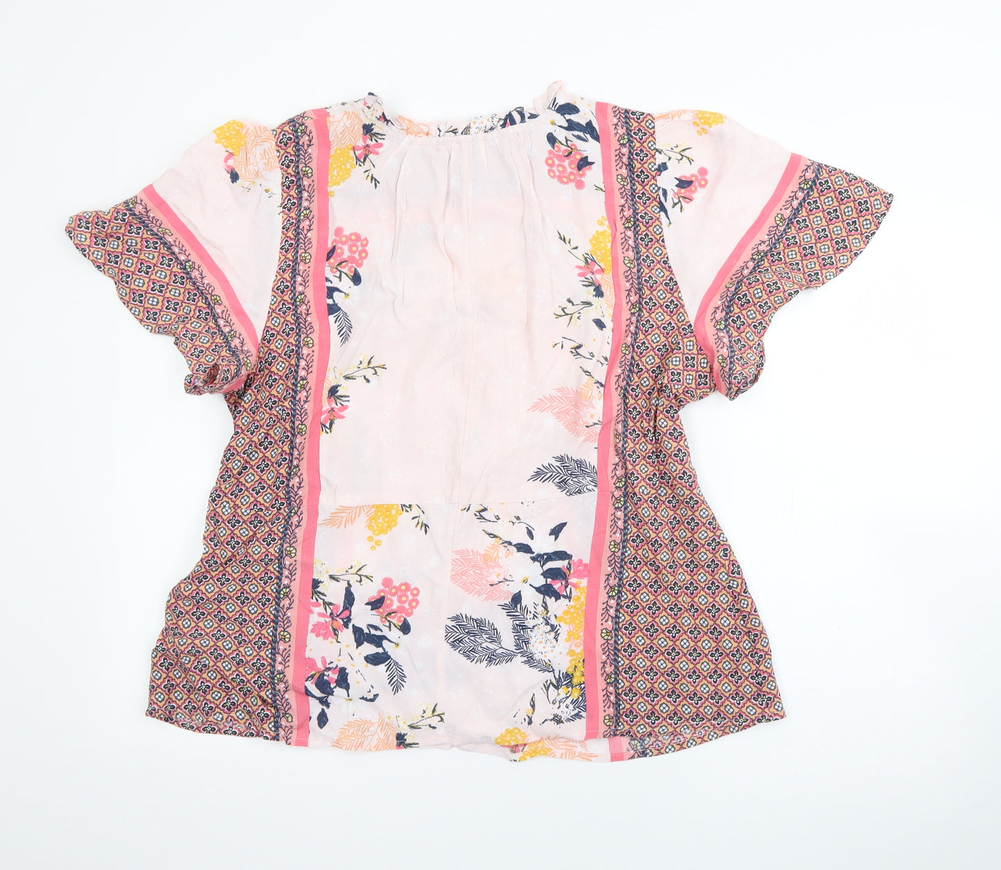 Monsoon Womens Pink Geometric Viscose Basic Blouse Size 16 V-Neck