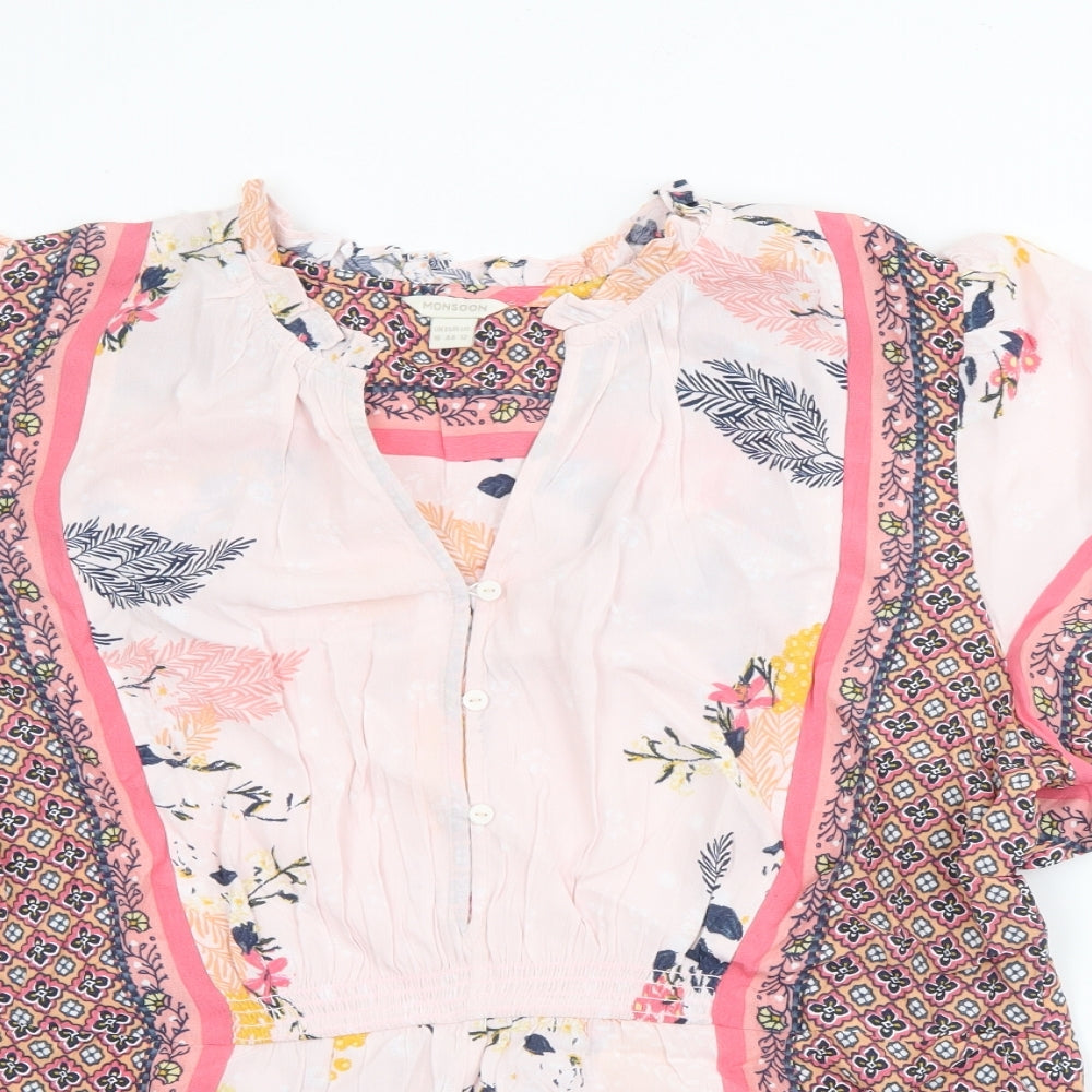Monsoon Womens Pink Geometric Viscose Basic Blouse Size 16 V-Neck